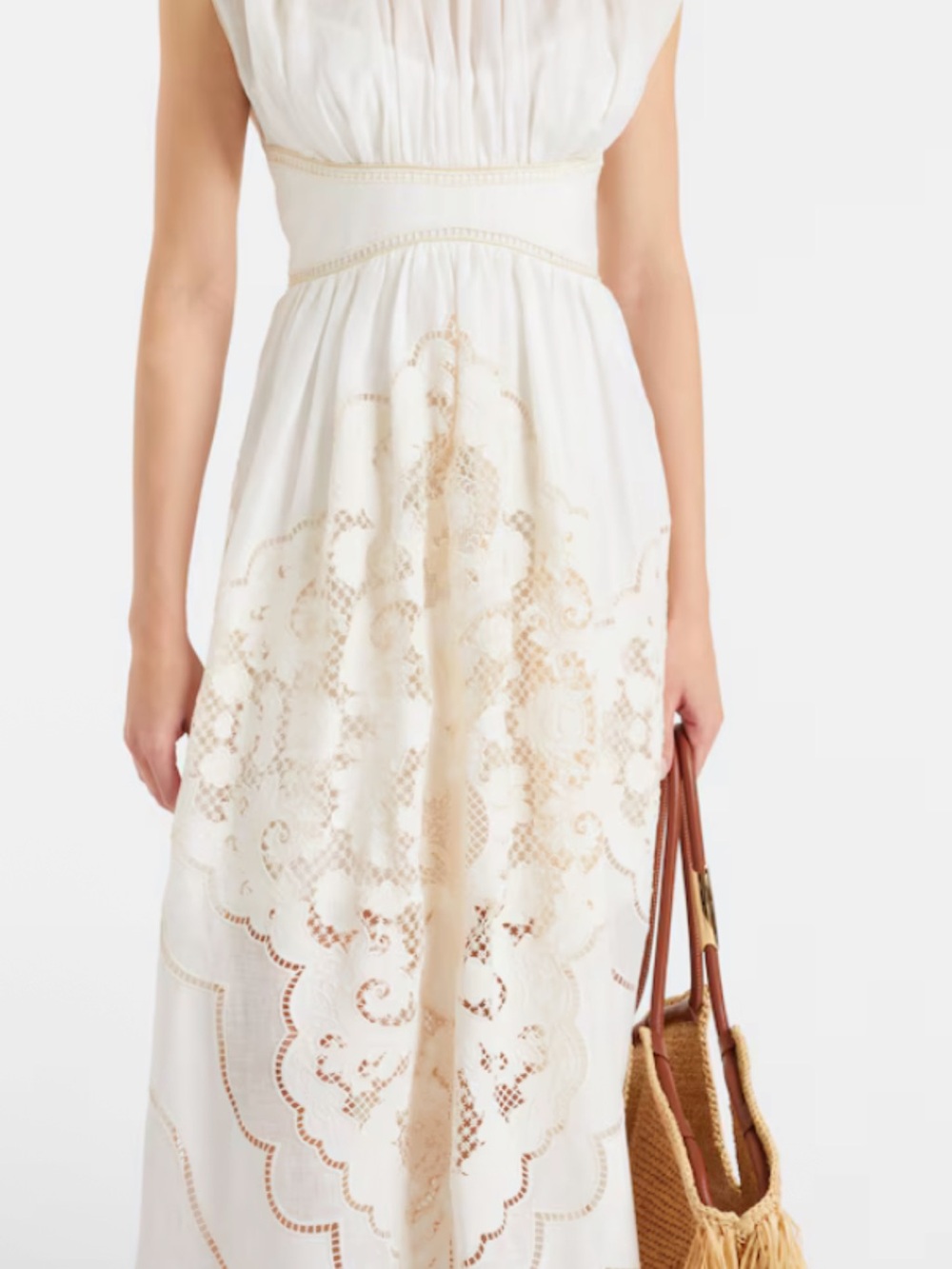 Zimmermann White Cream Maxi Dress with Lace Insets